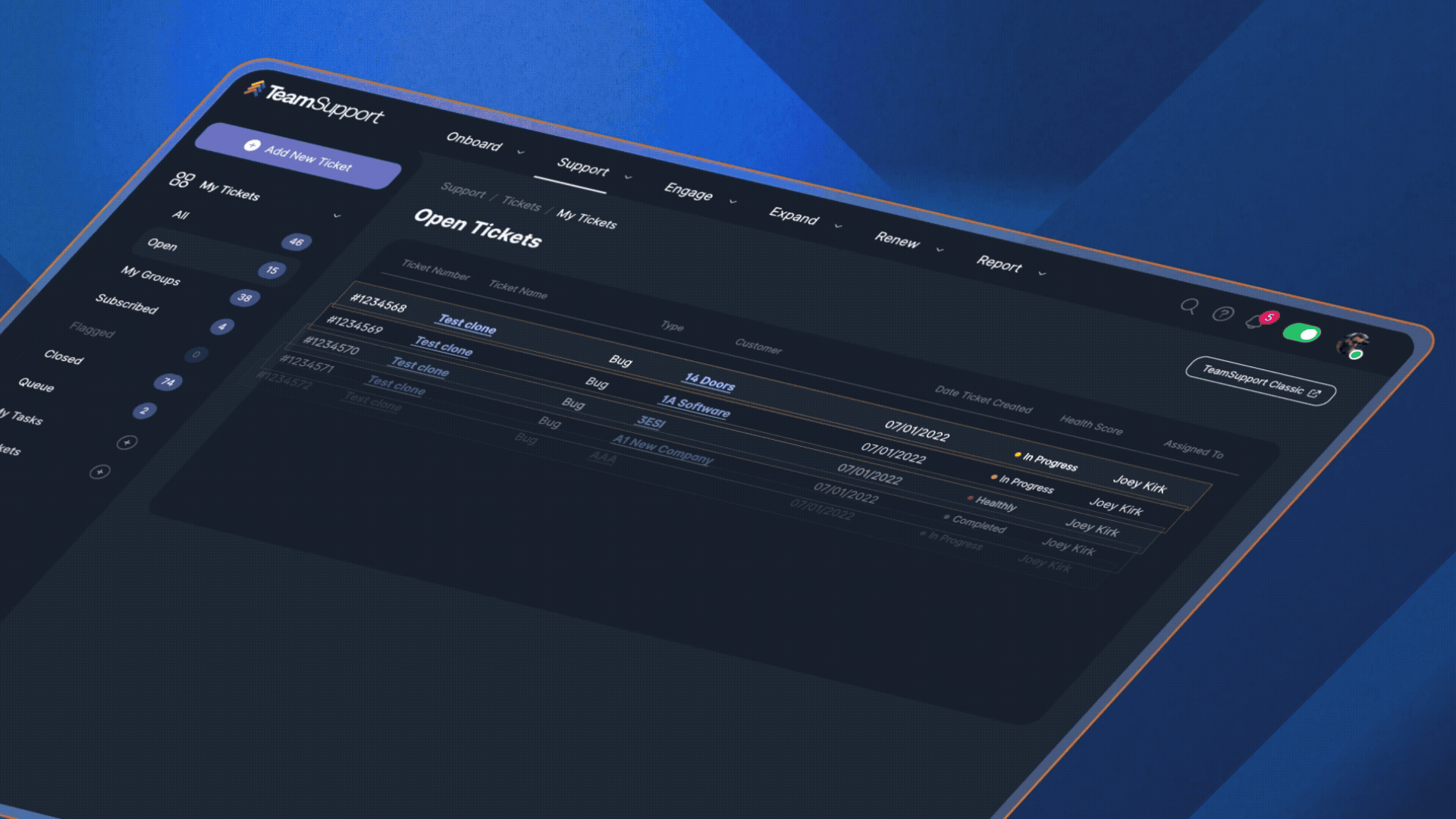 TeamSupport ticketing workflow in action
