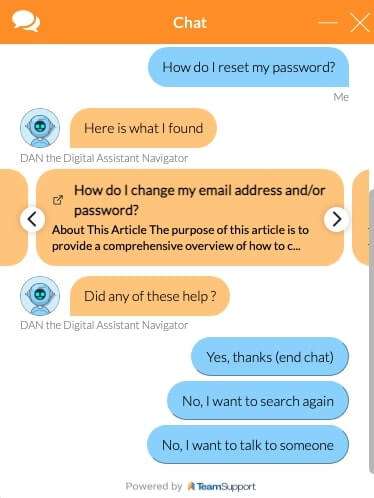 chat bot interface answering simple question